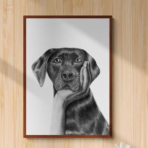 Dog Portrait Art Print Realistic Black Labrador Drawing with Hand Pencil Pet Illustration Wall Decor black and white Dog Lover Gift wall art