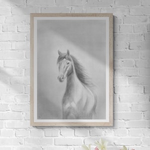 Misty Horse Drawing charcoal Print Realistic Black and White Moody Horse Wall Art Equestrian Gift Farm Animal Illustration Horse Lover Décor