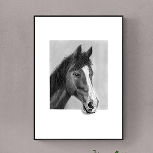 Horse Drawing charcoal Print Realistic Black and White Horse Wall Art Equestrian Gift Farm Animal Illustration Horse Lover Decor
