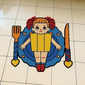 Handmade Tufted Rug – Cute Girl Design Pop Art Carpet, Colorful Decorative Mat for Kids Room & Home Decor