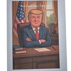 Tarjeta de felicitación de Trump: «De nada, Estados Unidos». Divertida postal MAGA con sobre. Regalo patriótico hecho en EE. UU.