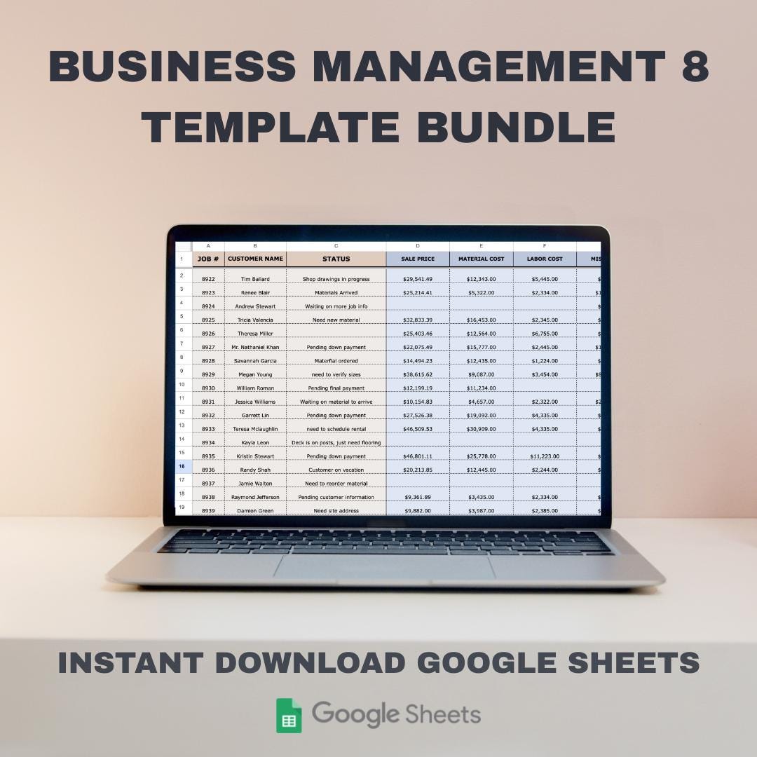 Business Management Spreadsheet Bundle | Job Tracking, Invoicing ...
