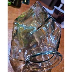 Vintage Aqua Blue Triangle Ripple Glass Bottle – Translucent Decorative Vase