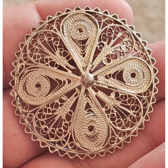 Intricate Antique Filigree Silver Brooch
