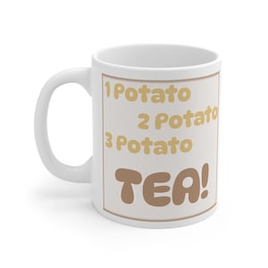 Taza de té con 1 patata, 2 patatas y 3 patatas / Tipografía retro beige bonita