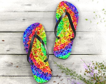 Chanclas con estampado de confeti arcoíris / Sandalias de playa con mosaico colorido