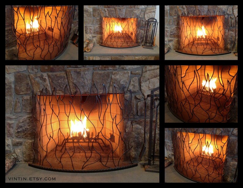 Firescreen Curved Free Standing Flame Design Made To Fit Your Etsy