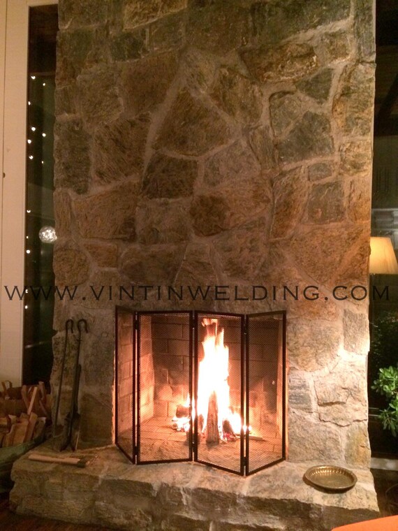 Fireplace Screen 4 Panel Blacksmith Made Hand Forged Wrought Etsy