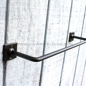 Hand Forged Wrought Iron Metal Steel Simple Modern Industrial Style Base Towel Holder Bathroom and Kitchen Bar by VinTin Item T-206 image 1