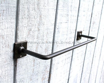 Hand Forged Wrought Iron Metal Steel Simple Modern Industrial Style Base Towel Holder Bathroom and Kitchen Bar by VinTin (Item # T-206)