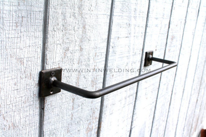 Hand Forged Wrought Iron Metal Steel Simple Modern Industrial Style Base Towel Holder Bathroom and Kitchen Bar by VinTin Item T-206 image 1