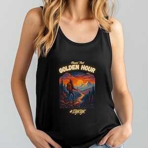 Chasin&#39; That Golden Hour, Women&#39;s Flowy Racerback Tank, Outdoor Lover Shirt, Sunrise Hiking Apparel, Summer Top, Nature Gift for Mom, Wife