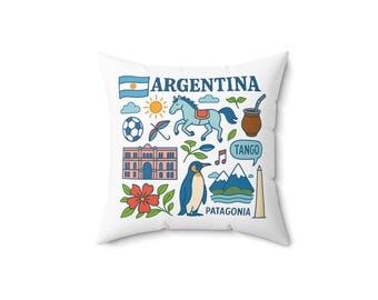 Argentina Icons pillow | Patriotic Argentina travel collage pillow