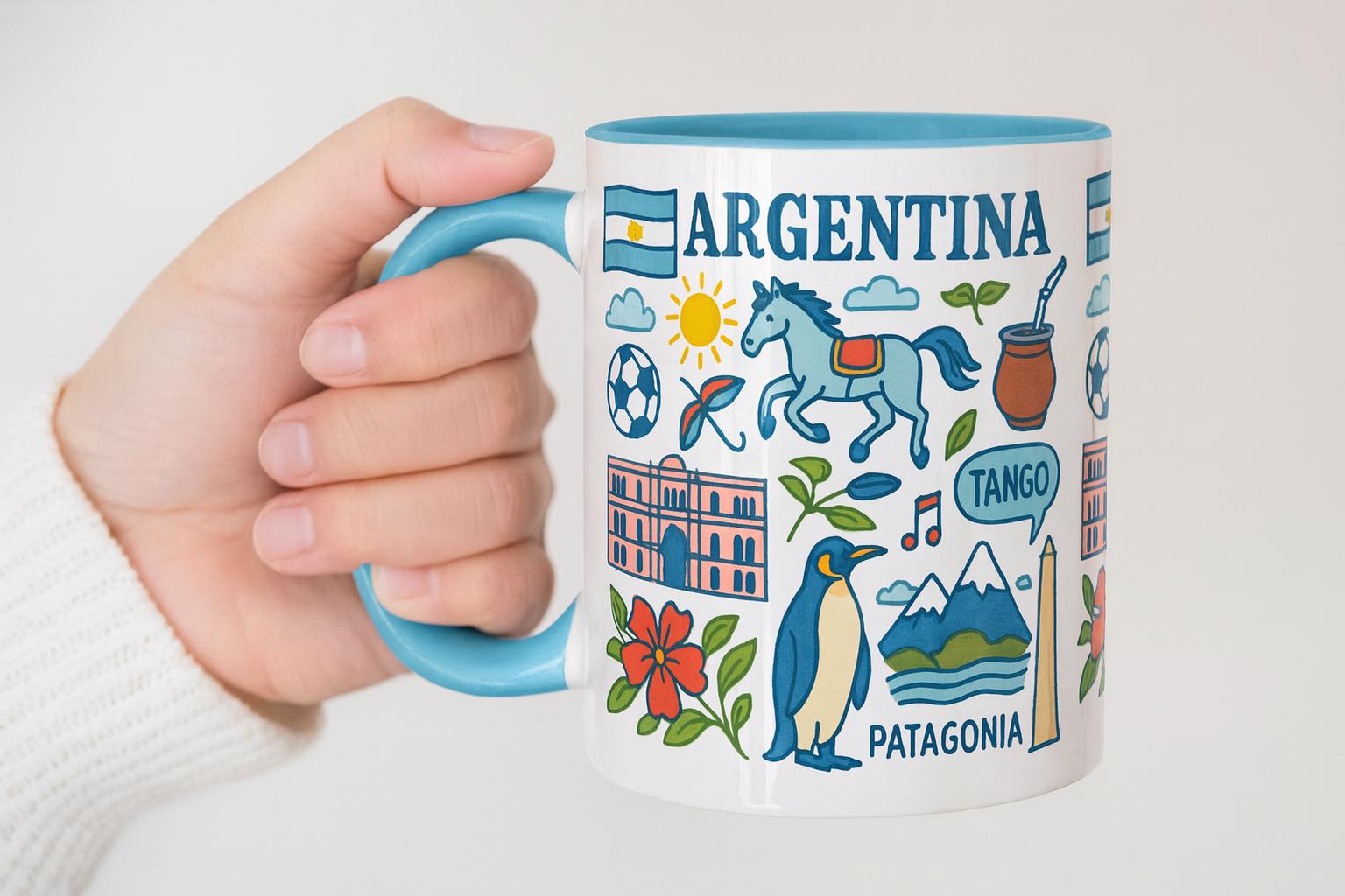 Argentina Mug, Buenos Aires Souvenir Cup, Patagonia Penguin Art