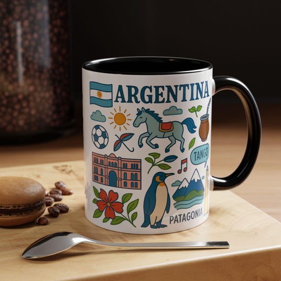 Argentina Mug, Buenos Aires Souvenir Cup, Patagonia Penguin Art