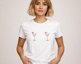 Patriotic Martini Shirt, Red Cocktail Graphic Tee, USA Flag Drink Shirt, Fourth of July Party Shirt, Summer Cocktail Tee
