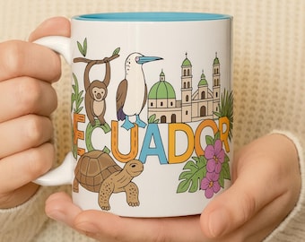 Ecuador Accent Mug, South American Traveler Gift, Coffee Cup Souvenir, Andes Mountain Expedition Beverage Container, Unique Tea Holder,