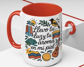 Venezuela Quote Mug| Llevo Tu Luz y Tu Aroma en Mi Piel| Coffee Cup | Venezuelan Pride Gift | Cultural Art Mug