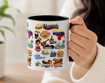 Venezuela Collage Mug, Venezuelan Coffee Cup, Caracas Maracaibo Los Roques Gift, Tequeños Arepa Pabellón Criollo, Mug 11oz 15oz