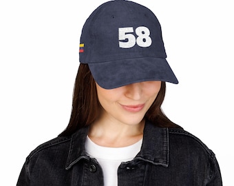 Venezuela flag 7 stars, 58 Country Code Dad Hat, Vintage Cap, Minimalist Embroidered Number Hat, Casual Everyday Unisex Baseball Cap