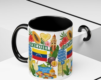 Venezuela Coffee Mug, Colorful Travel Souvenir Cup with Landmarks, Flag & Fruits | Venezuelan Gift, Caracas Souvenir Mug