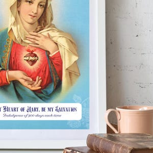Digitale Katholieke Kunst Onbevlekt Hart van Maria | Vintage katholieke heilige kaart | Digitale download van het Onbevlekt Hart van Maria