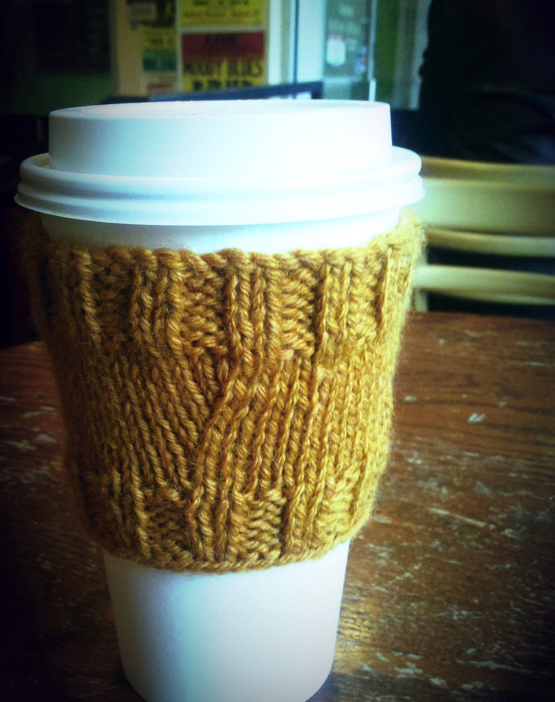 Coffee Cover Up Cozy Sleeve Knit Pattern Yarn Easy Gift Idea image 1