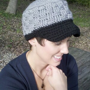 Basket Weave Field Cap Crochet Pattern Ladies Fall Winter Cap Brim Gift Idea image 2