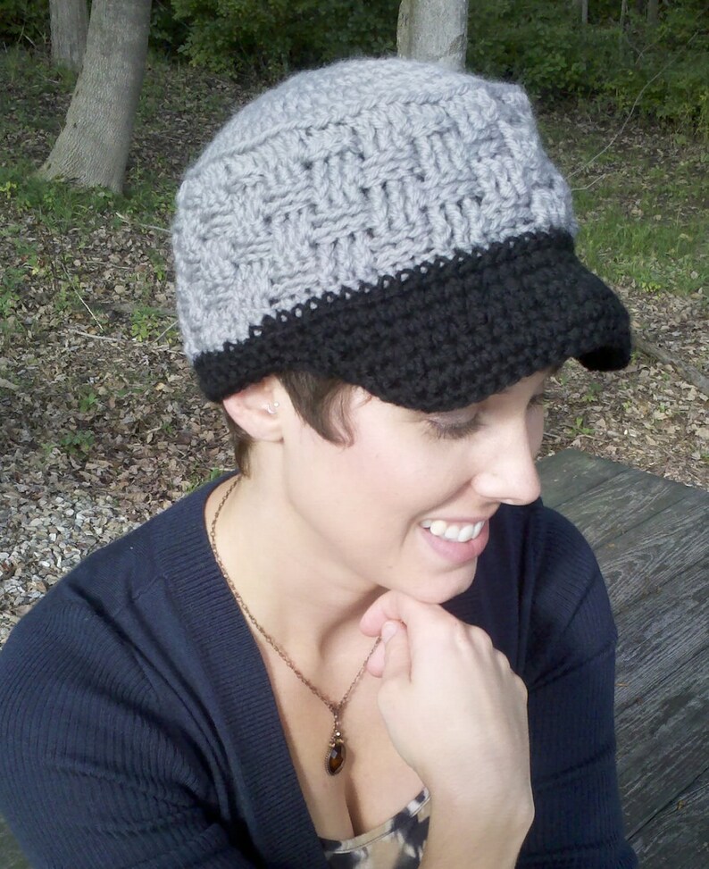 Basket Weave Field Cap Crochet Pattern Ladies Fall Winter Cap Brim Gift Idea image 2