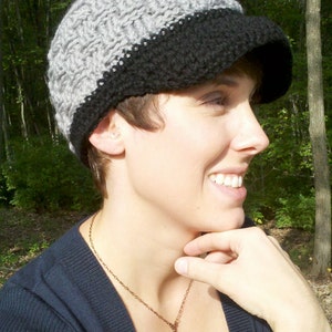 Basket Weave Field Cap Crochet Pattern Ladies Fall Winter Cap Brim Gift Idea image 1