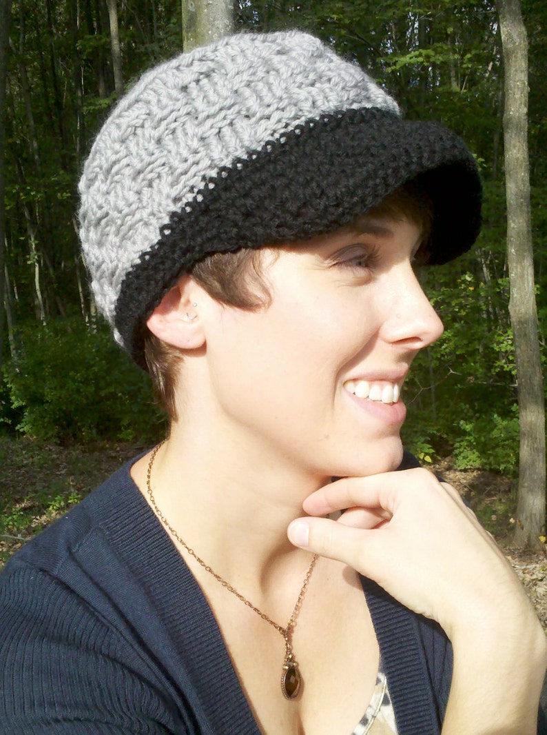 Basket Weave Field Cap Crochet Pattern Ladies Fall Winter Cap Brim Gift Idea image 1