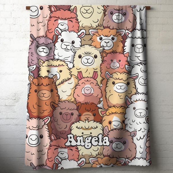 Personalized Alpaca Blanket: Custom Name Cuddly Llama Plush Throw
