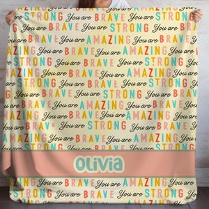 You Are Strong Brave Amazing Personalized Blanket, Custom Name Encouragement Gift Throw for Cancer Patients or Medical Recovery Support