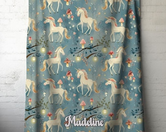 Personalized Unicorn Blanket: Custom Name Magical Forest Fantasy Girls Throw