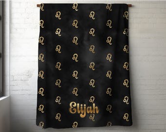 Personalized Leo Astrology Blanket: Zodiac Symbol Pattern Throw with Custom Name