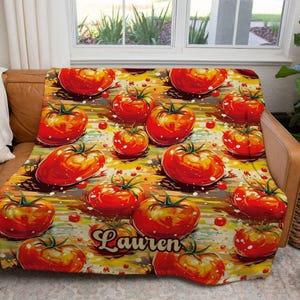 Custom Name Tomato Blanket, Bold Red and Yellow Tomato Art Throw, Gift for Gardeners, Italian Food Lovers, Chefs, or Farmers Market Fans