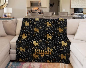 Personalized Leo Astrology Blanket: Lion Constellation Zodiac Throw with Custom Name