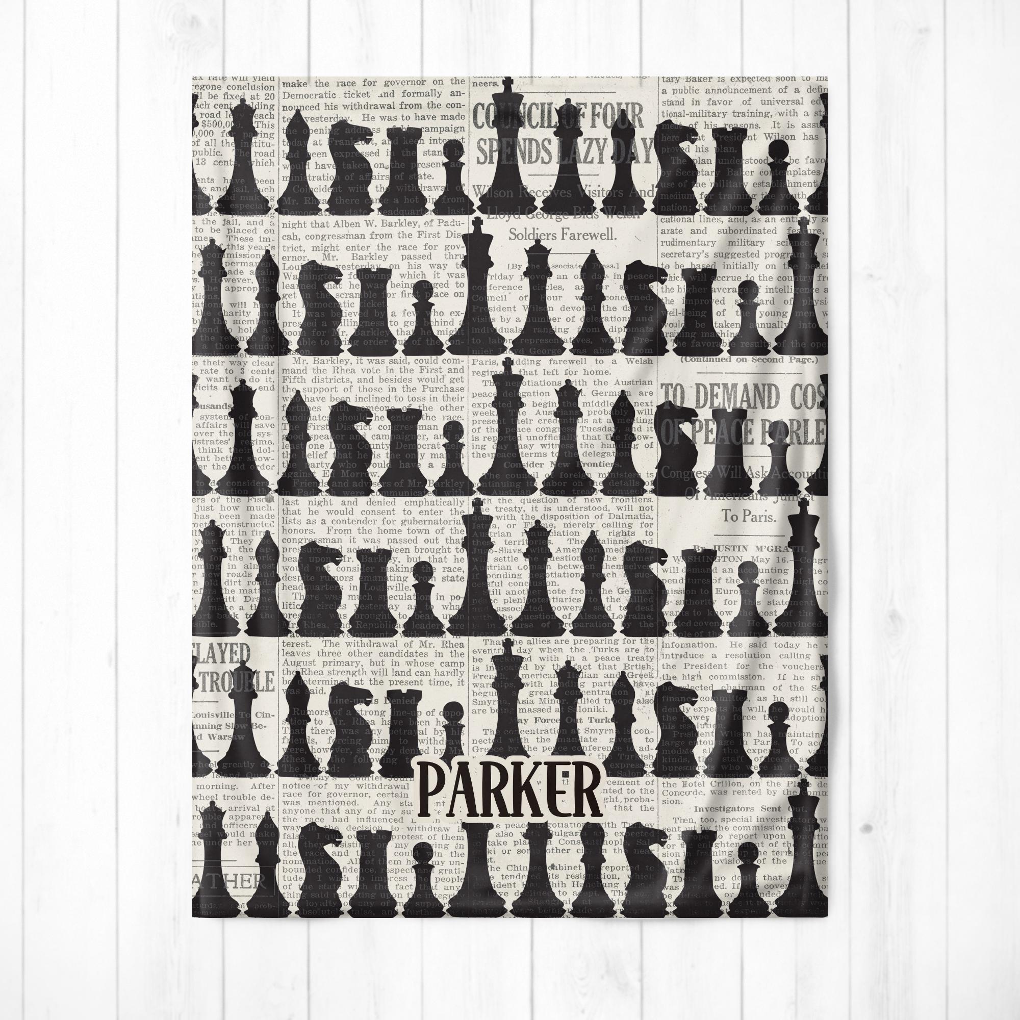 Personalized Black & White Chess Blanket: Vintage Newspaper Print ...