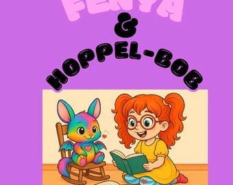 Puede incluir: Portada de libro infantil con el título "ABC LERNEN MIT FENYA & HOPPEL-BOB". La imagen presenta a una niña de dibujos animados con pelo rojo y gafas leyendo un libro con una criatura colorida. También está presente el texto "EIN VORLESE- UND MITMACHBUCH AB 4 JAHREN".
