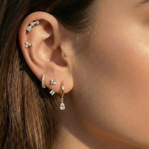 Ensemble de boucles d'oreilles en ZC plaqué or, créoles Huggie, piercing au cartilage, 10 pièces