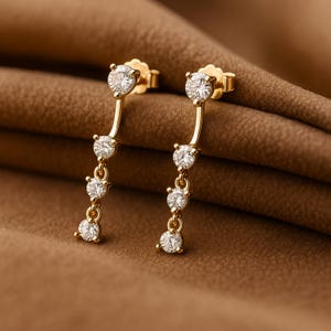 Gold Ear Jacket Earrings: Crystal Dangle, Sterling Silver