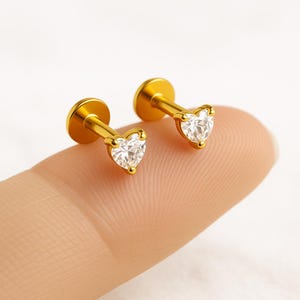 Titanium Heart Stud Earrings, Flat Back Studs, Helix Earrings, Tragus or Cartilage Piercing, Tiny Minimalist Earrings for Everyday Wear