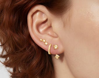 Gold Earring Set • Dainty Huggie, Ear Jacket & Climber