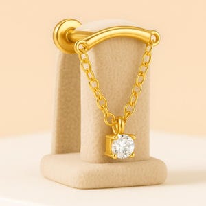 Orecchino a elica, piercing all'elica, piercing con zircone cubico rotondo, orecchini in titanio, perno a forma di fiore per cartilagine, perno a fondo piatto, orecchini a catena, gioielli per il trago