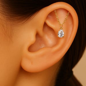 Helix Earring, Teardrop Helix Earring, Helix Piercing, Titanium Earrings, Flat Back Stud, Chain Earrings, Tragus Jewelry, Gold Earrings