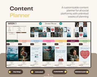 Modello di pianificatore di contenuti per i social media / Calendario dei contenuti di Instagram e Pinterest / Download digitale di Fogli Google