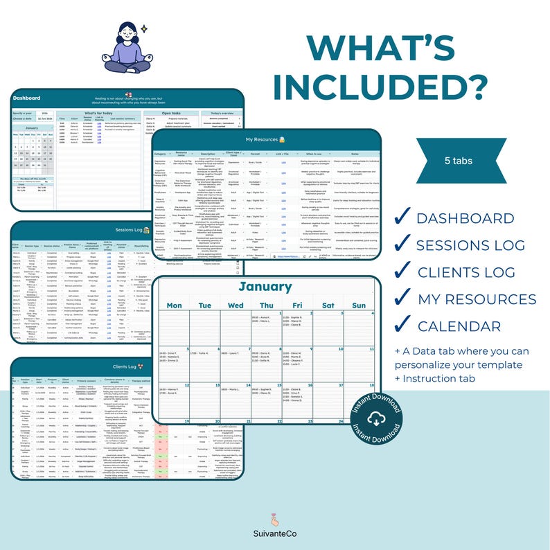 Therapist Planner Session Notes for Google Sheets | Client Tracker ...