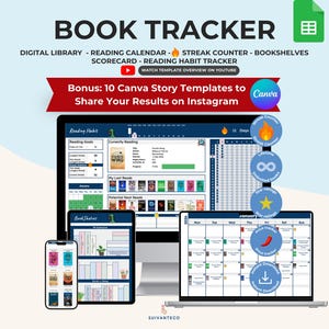Book Tracker Google Sheets | Reading Log, TBR, Series Progress, Review Spreadsheet, Goals & Stats