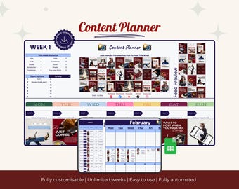 Pianificatore di contenuti Fogli Google / Calendario dei social media e organizzatore di post settimanali per IG + Pinterest