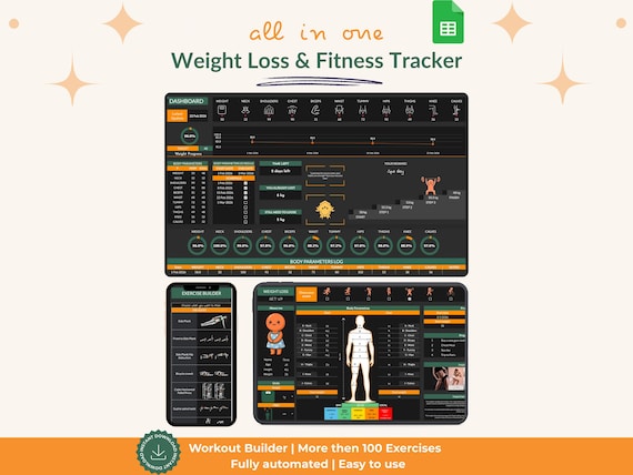 Weight Loss Tracker Google Sheets, Fitness Planner & Workout Log Template, Digital Download